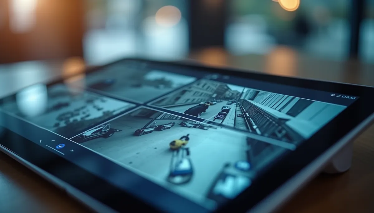 Close-up view of a cloud-based CCTV system interface on a tablet screen